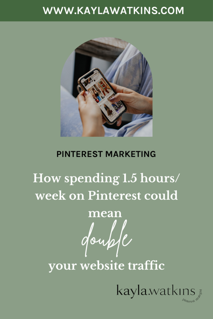 How spending 1.5 hours on Pinterest each week can help double your website traffic from Pinterest, according to Pinterest Expert, Kayla Watkins